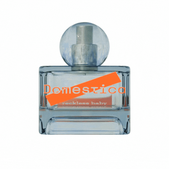 Spinning 3D render of a perfume called 'Reckless baby'